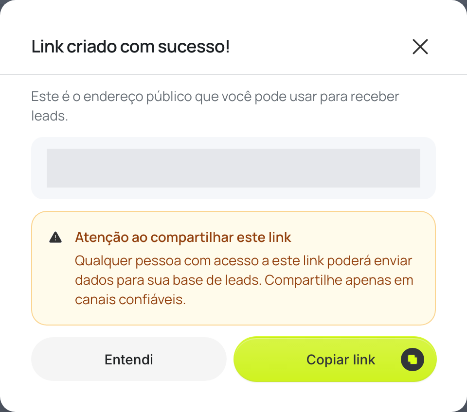 URL pública do link de captação pronta para copiar